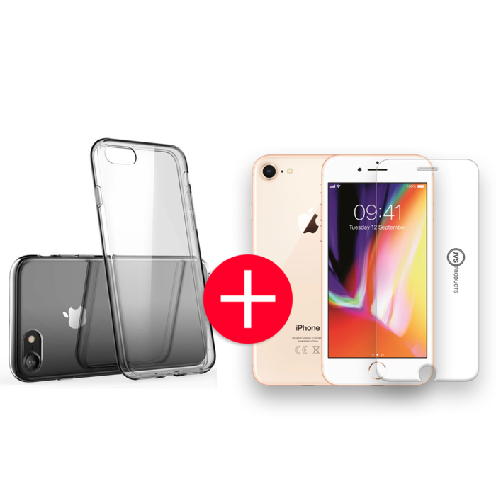 JVS Products iPhone 8 Transparant Hoesje + GRATIS Screenprotector - Transparant - Extra Dun - Apple iPhone 8 - Hoes - Cover - Case - Screenprotector kit