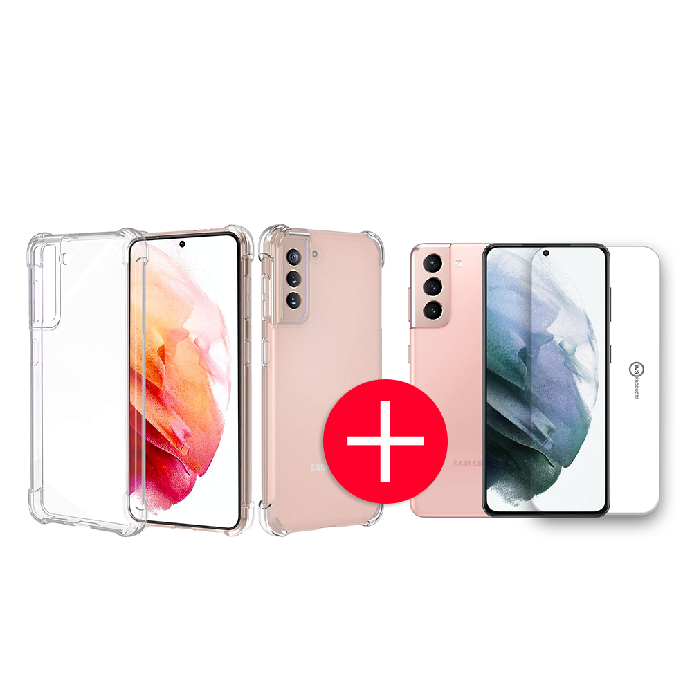 JVS Products Samsung Galaxy S21 Anti-Shock Hoesje + GRATIS Screenprotector - Transparant - Extra - Dun - Samsung Galaxy S21 hoes - cover - case - Screenprotector kit