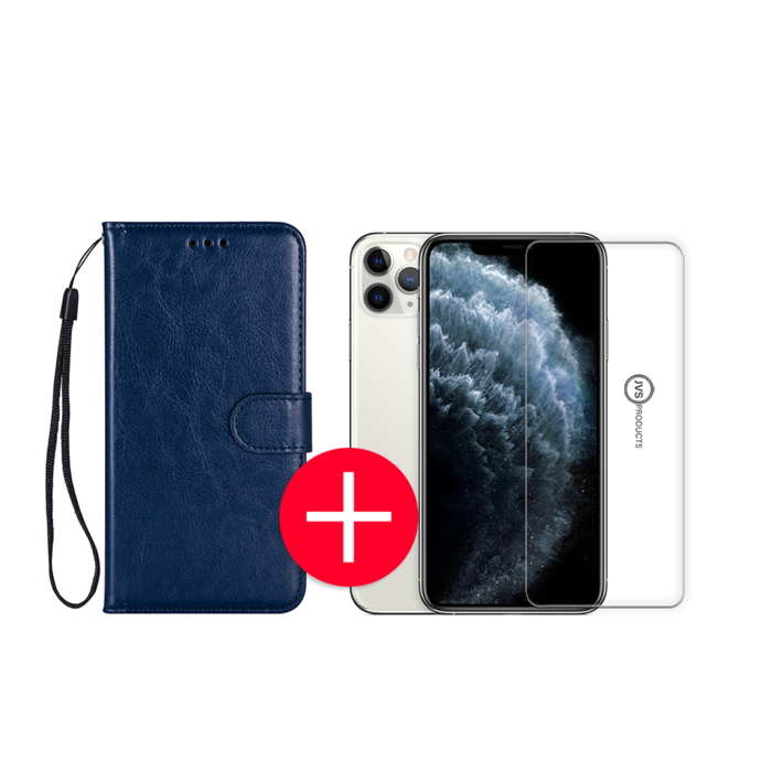 JVS Products iPhone 11 Pro Max Hoesje - Kunstleer - Portemonnee - Book Case - Wallet - Apple iPhone 11 Pro Max - Midnight Blue/Blauw + Gratis Screenprotector