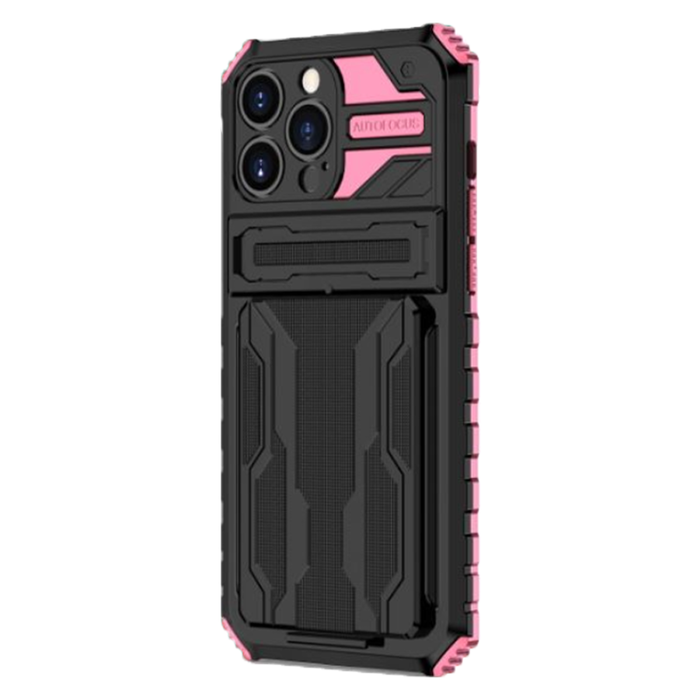 JVS Products Samsung Galaxy S22 Ultra hoesje - Backcover - Rugged Armor - Kickstand - Extra valbescherming - TPU - Zwart/Roze