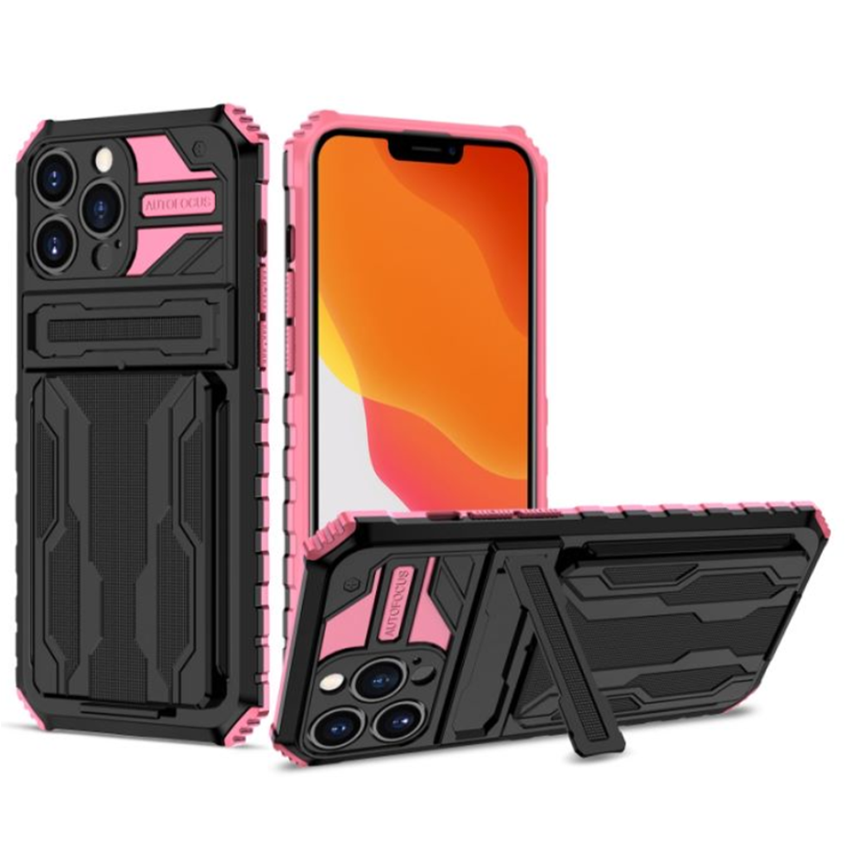 JVS Products Samsung Galaxy S22 Ultra hoesje - Backcover - Rugged Armor - Kickstand - Extra valbescherming - TPU - Zwart/Roze