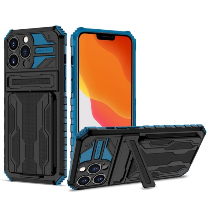 JVS Products Samsung Galaxy A22 4G hoesje - Backcover - Rugged Armor - Kickstand - Extra valbescherming - TPU - Zwart/Blauw