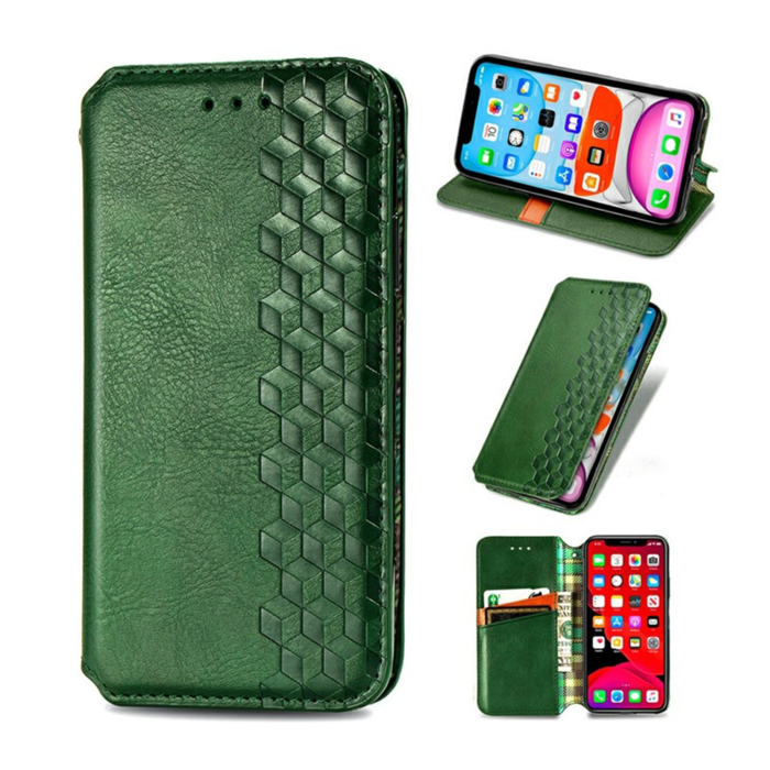 JVS Products iPhone 8 hoesje - Bookcase - Pasjeshouder - Portemonnee - Diamantpatroon - Kunstleer - Groen