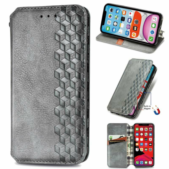 JVS Products Samsung Galaxy S20 Ultra hoesje - Bookcase - Pasjeshouder - Portemonnee - Diamantpatroon - Kunstleer - Grijs