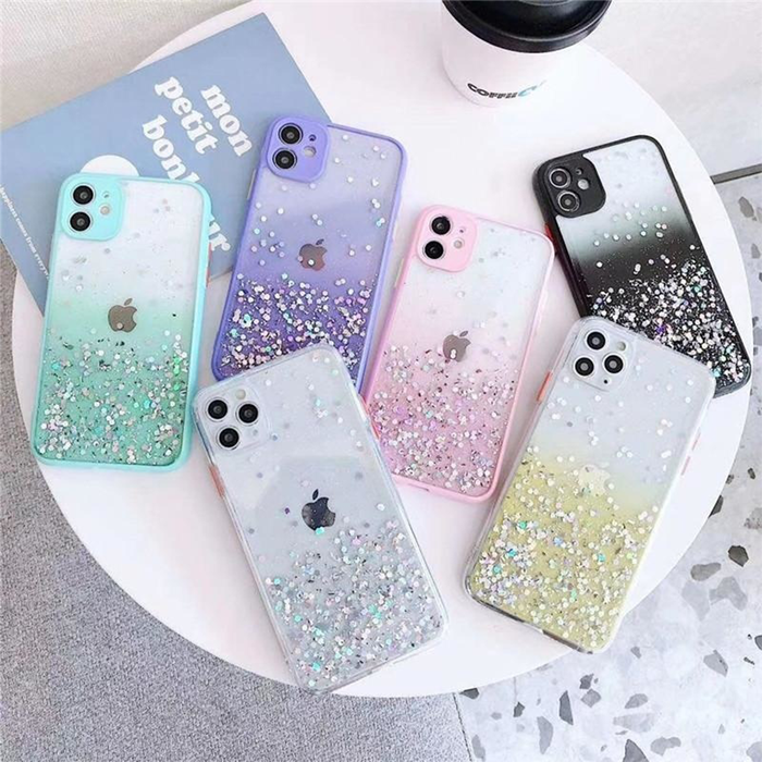 JVS Products iPhone SE 2020 hoesje - Backcover - Camerabescherming - Glitter - TPU - Lichtblauw