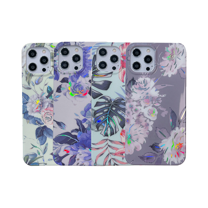 JVS Products iPhone SE 2022 hoesje - Backcover - Softcase - Bloemenprint - Bloemen - TPU - Zilver/Roze