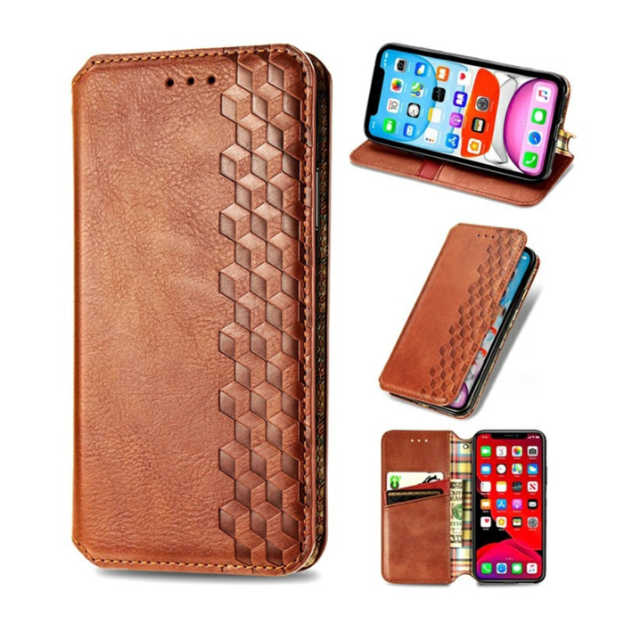 JVS Products iPhone 11 hoesje - Bookcase - Pasjeshouder - Portemonnee - Diamantpatroon - Kunstleer - Bruin