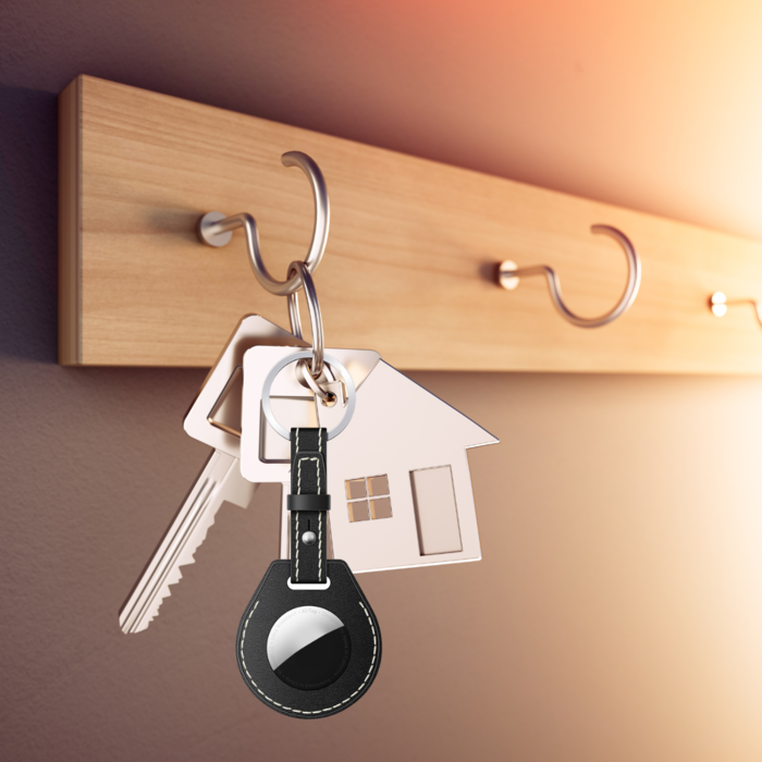 JVS Products Hoesje geschikt voor AirTag - Sleutelhanger - Houder - Leer - Case - Bescherming - Zwart