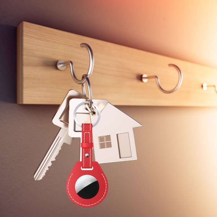 JVS Products Hoesje geschikt voor AirTag - Sleutelhanger - Houder - Leer - Case - Bescherming - Rood