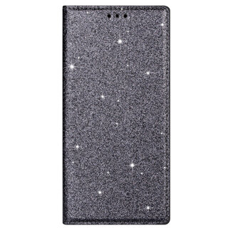 JVS Products Xiaomi Redmi Note 10S hoesje - Bookcase - Pasjeshouder - Portemonnee - Glitter - TPU - Grijs