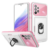 iPhone 12 hoesje - Backcover - Pasjeshouder - Shockproof - Ringhouder - Kickstand - Extra valbescherming - TPU - Wit/Roze