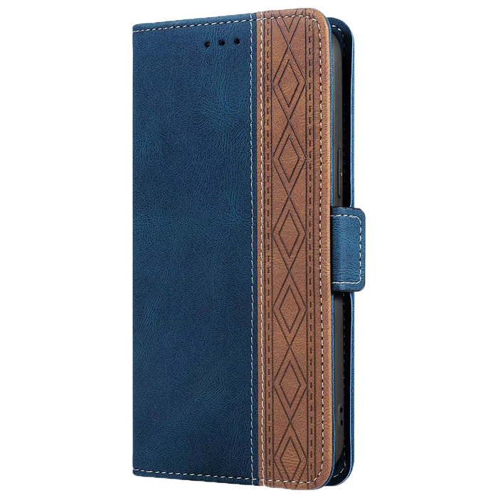 JVS Products iPhone 13 Pro Max hoesje - Bookcase - Pasjeshouder - Portemonnee - Patroon - Kunstleer - Donkerblauw/Bruin