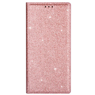 JVS Products iPhone 14 Plus hoesje - Bookcase - Pasjeshouder - Portemonnee - Glitter - TPU - Rose Goud