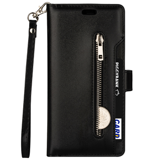 JVS Products iPhone 15 Plus hoesje -  Bookcase -  Koord -  Pasjeshouder -  Portemonnee -  Rits -  Kunstleer -  Zwart