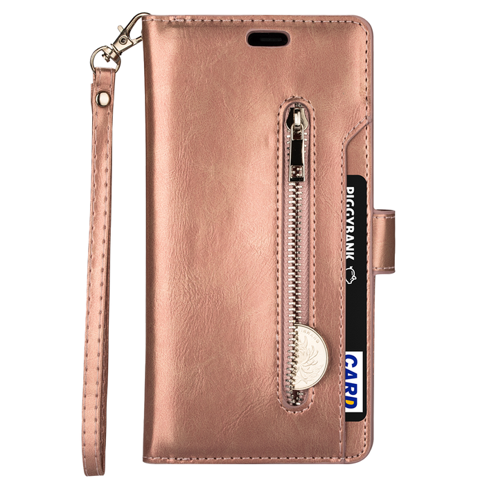 JVS Products iPhone 15 Plus hoesje -  Bookcase -  Koord -  Pasjeshouder -  Portemonnee -  Rits -  Kunstleer -  Rose Goud