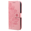 iPhone 15 Plus hoesje -  Bookcase -  Pasjeshouder -  Portemonnee -  Bloemenprint -  Kunstleer -  Rose Goud