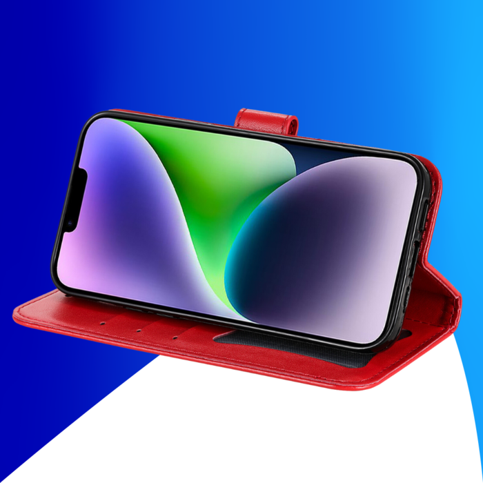 JVS Products iPhone 15 Plus hoesje -  Bookcase -  Pasjeshouder -  Portemonnee -  Bloemenprint -  Kunstleer -  Rood