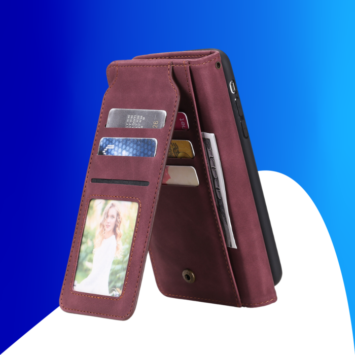 JVS Products iPhone 15 hoesje -  Bookcase -  Koord -  Pasjeshouder -  Portemonnee -  Kunstleer -  Bordeaux Rood