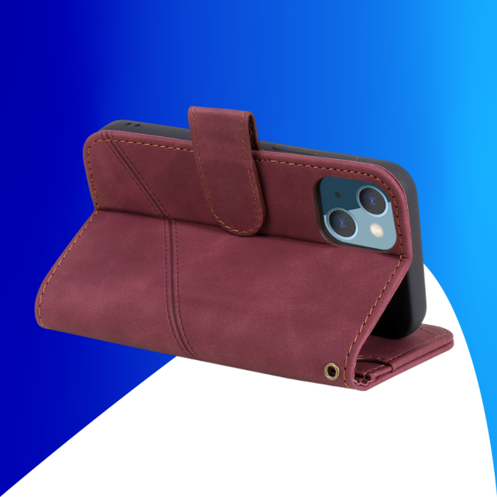 JVS Products iPhone 15 hoesje -  Bookcase -  Koord -  Pasjeshouder -  Portemonnee -  Kunstleer -  Bordeaux Rood