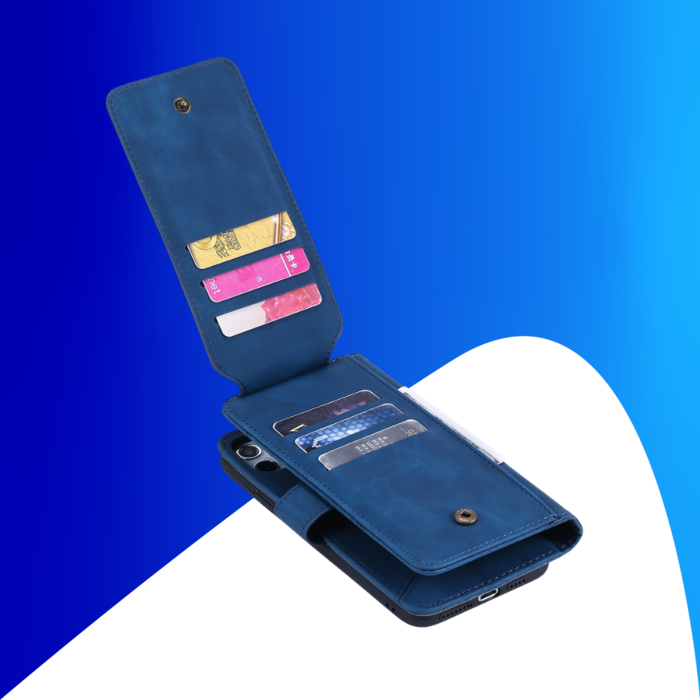 JVS Products iPhone 15 hoesje -  Bookcase -  Koord -  Pasjeshouder -  Portemonnee -  Kunstleer -  Blauw