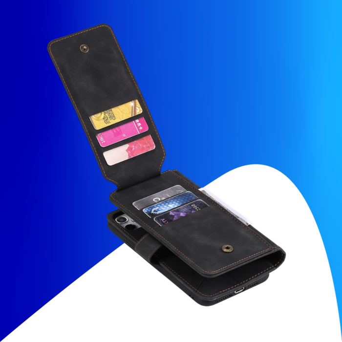 JVS Products iPhone 15 hoesje -  Bookcase -  Koord -  Pasjeshouder -  Portemonnee -  Kunstleer -  Zwart