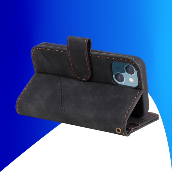 JVS Products iPhone 15 hoesje -  Bookcase -  Koord -  Pasjeshouder -  Portemonnee -  Kunstleer -  Zwart