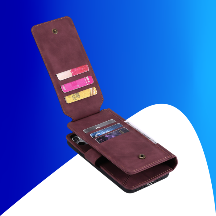 JVS Products iPhone 15 Plus hoesje -  Bookcase -  Koord -  Pasjeshouder -  Portemonnee -  Kunstleer -  Bordeaux Rood