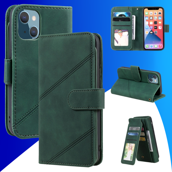 JVS Products iPhone 15 Plus hoesje -  Bookcase -  Koord -  Pasjeshouder -  Portemonnee -  Kunstleer -  Groen