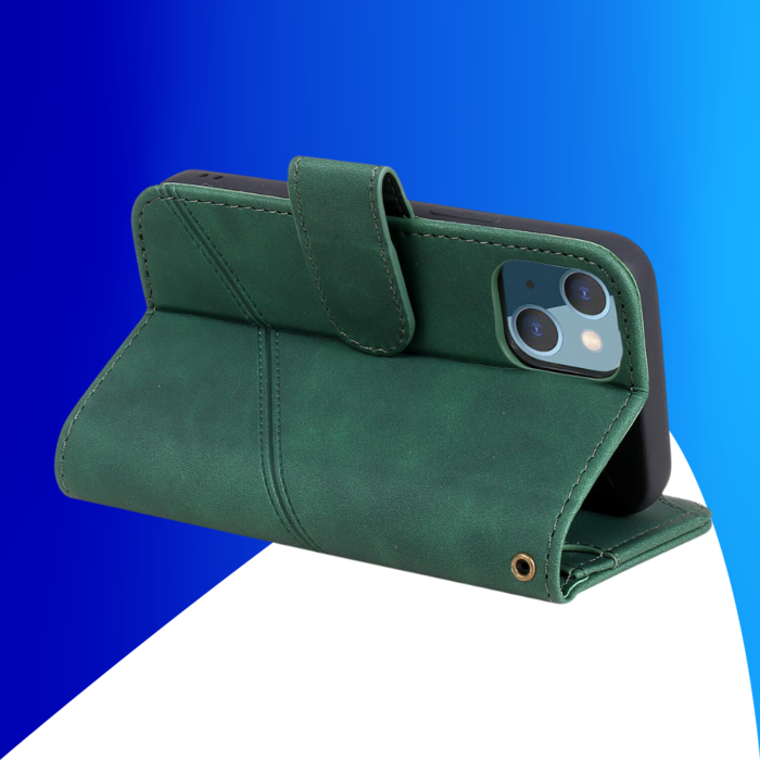 JVS Products iPhone 15 Plus hoesje -  Bookcase -  Koord -  Pasjeshouder -  Portemonnee -  Kunstleer -  Groen