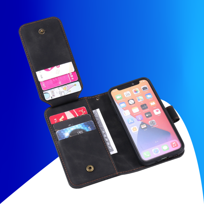 JVS Products iPhone 15 Pro hoesje -  Bookcase -  Koord -  Pasjeshouder -  Portemonnee -  Kunstleer -  Zwart