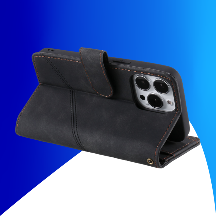 JVS Products iPhone 15 Pro hoesje -  Bookcase -  Koord -  Pasjeshouder -  Portemonnee -  Kunstleer -  Zwart