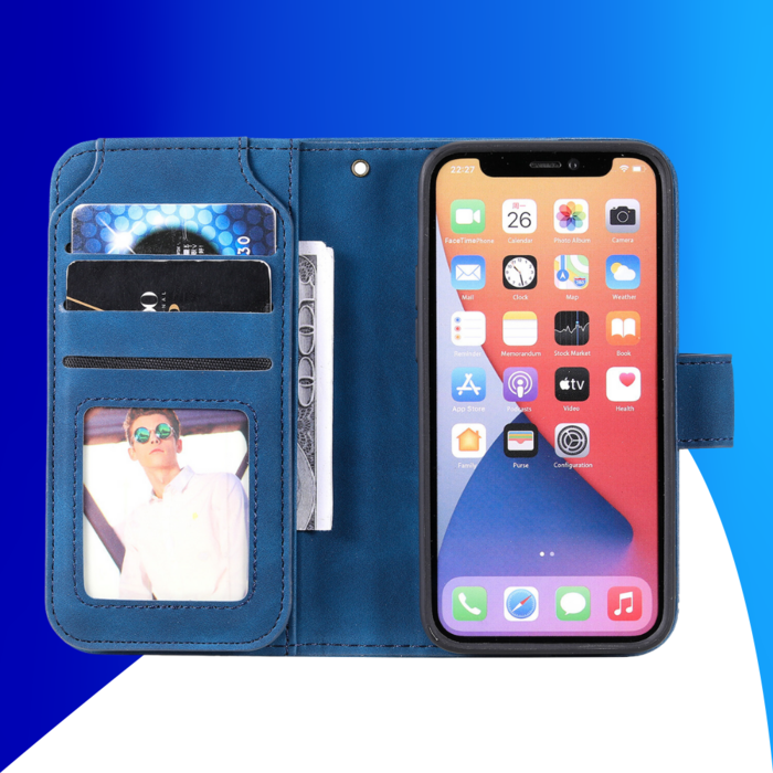 JVS Products iPhone 15 Plus hoesje -  Bookcase -  Koord -  Pasjeshouder -  Portemonnee -  Kunstleer -  Blauw
