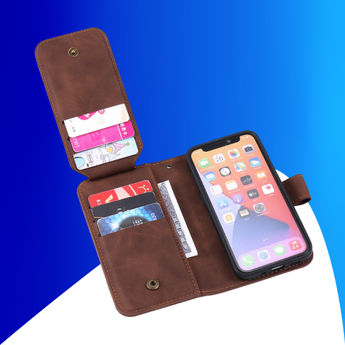 JVS Products iPhone 15 Plus hoesje -  Bookcase -  Koord -  Pasjeshouder -  Portemonnee -  Kunstleer -  Bruin