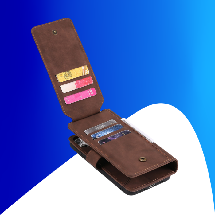 JVS Products iPhone 15 Plus hoesje -  Bookcase -  Koord -  Pasjeshouder -  Portemonnee -  Kunstleer -  Bruin