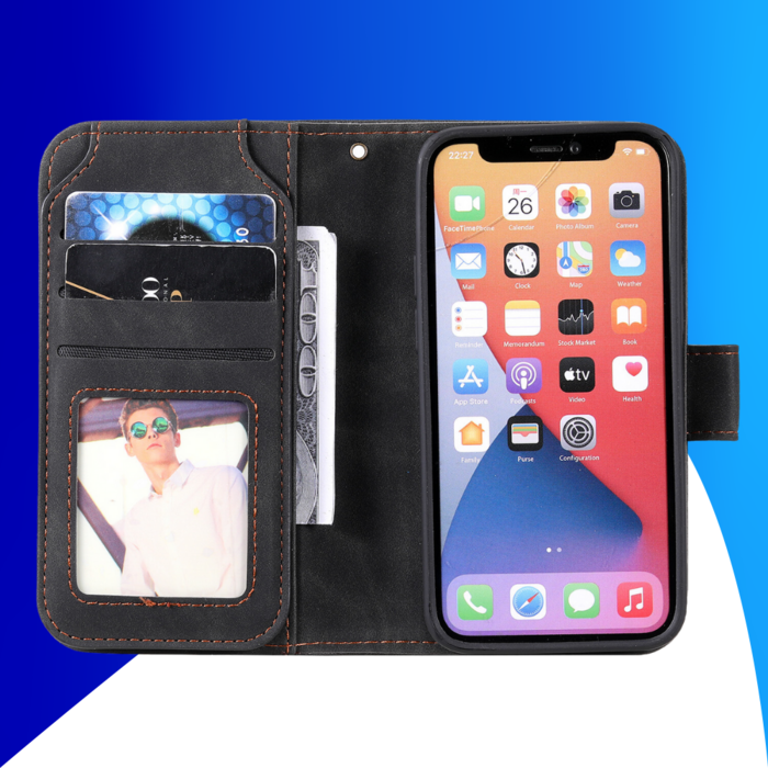 JVS Products iPhone 15 Pro Max hoesje -  Bookcase -  Koord -  Pasjeshouder -  Portemonnee -  Kunstleer -  Zwart