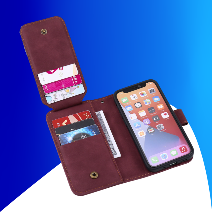 JVS Products iPhone 15 Pro hoesje -  Bookcase -  Koord -  Pasjeshouder -  Portemonnee -  Kunstleer -  Bordeaux Rood