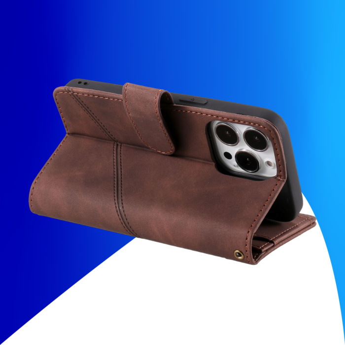 JVS Products iPhone 15 Pro hoesje -  Bookcase -  Koord -  Pasjeshouder -  Portemonnee -  Kunstleer -  Bruin