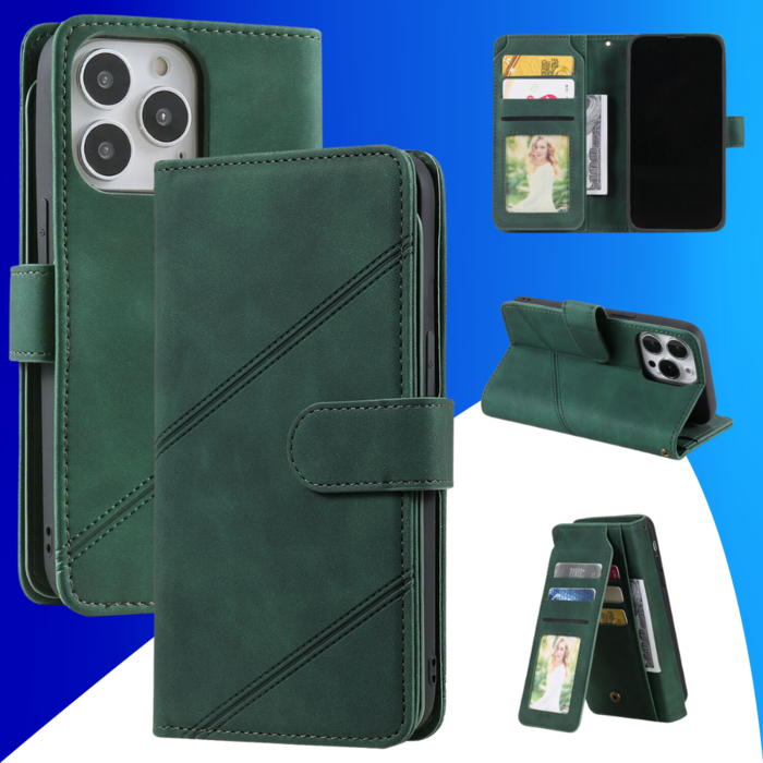 JVS Products iPhone 15 Pro hoesje -  Bookcase -  Koord -  Pasjeshouder -  Portemonnee -  Kunstleer -  Groen
