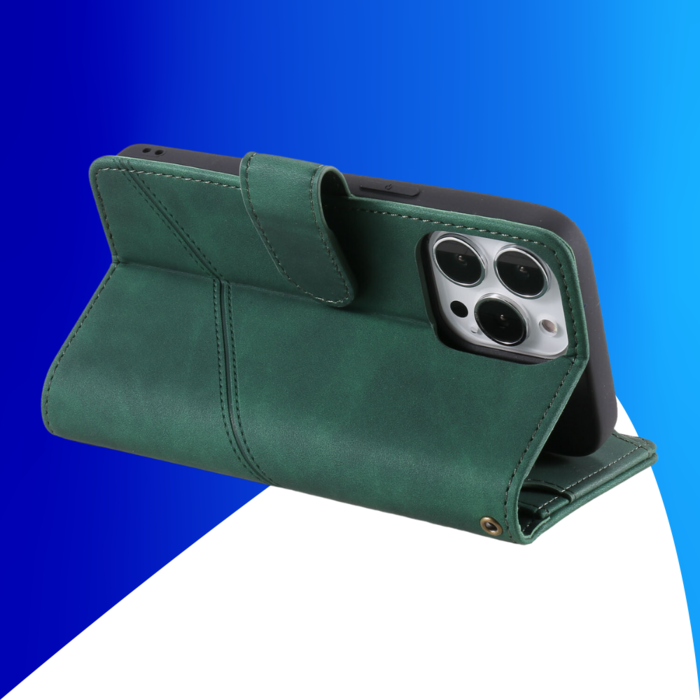 JVS Products iPhone 15 Pro hoesje -  Bookcase -  Koord -  Pasjeshouder -  Portemonnee -  Kunstleer -  Groen