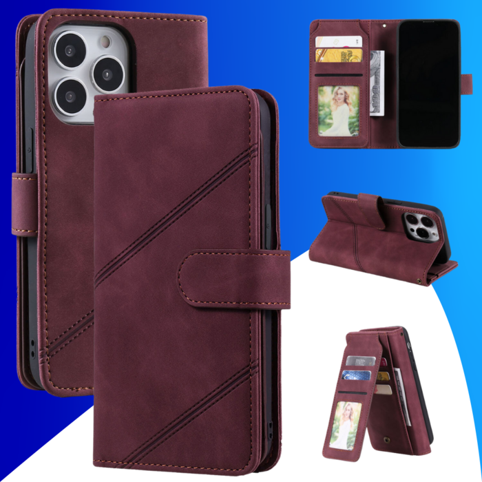 JVS Products iPhone 15 Pro Max hoesje -  Bookcase -  Koord -  Pasjeshouder -  Portemonnee -  Kunstleer -  Bordeaux Rood