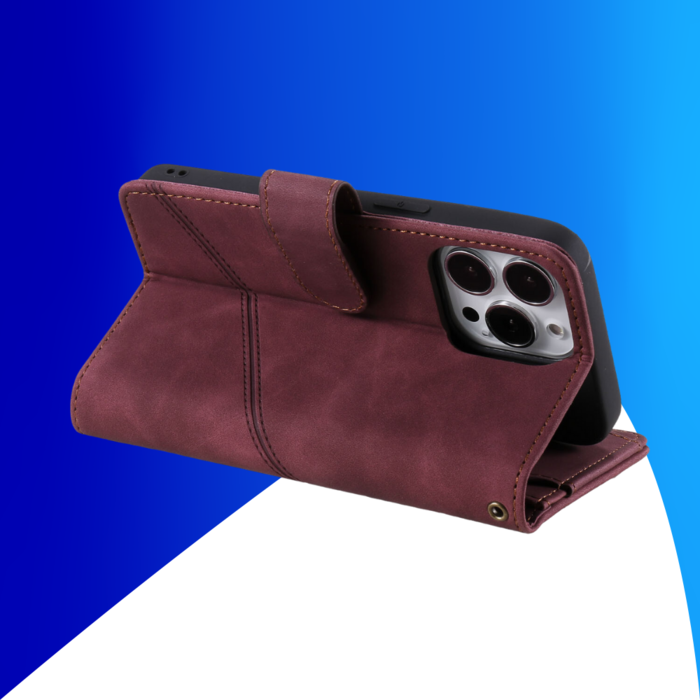 JVS Products iPhone 15 Pro Max hoesje -  Bookcase -  Koord -  Pasjeshouder -  Portemonnee -  Kunstleer -  Bordeaux Rood
