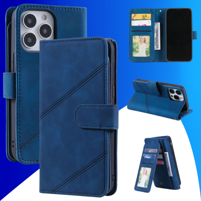 JVS Products iPhone 15 Pro Max hoesje -  Bookcase -  Koord -  Pasjeshouder -  Portemonnee -  Kunstleer -  Blauw