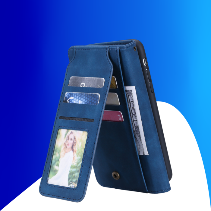 JVS Products iPhone 15 Pro Max hoesje -  Bookcase -  Koord -  Pasjeshouder -  Portemonnee -  Kunstleer -  Blauw