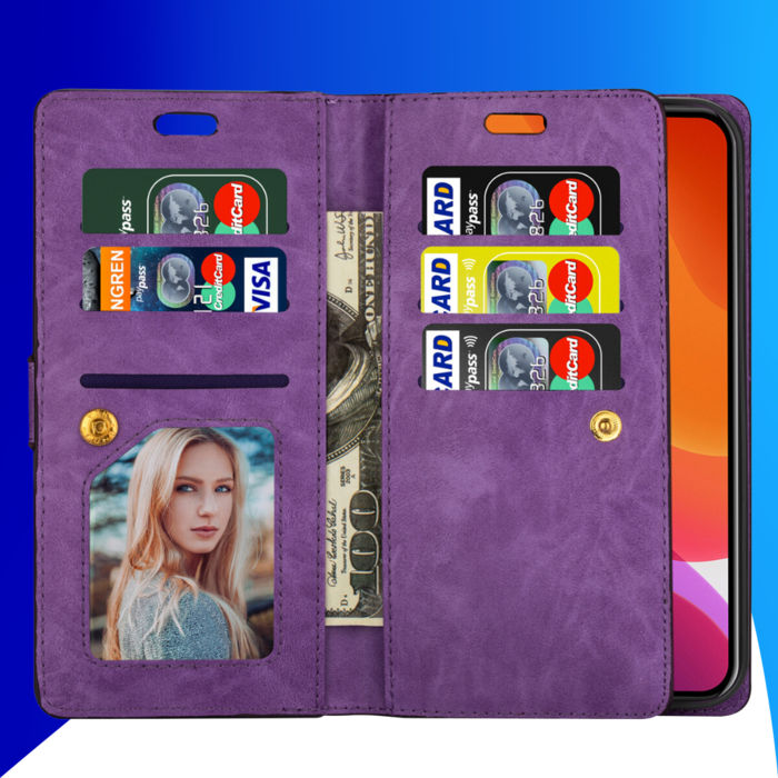 JVS Products iPhone 15 Plus hoesje -  Bookcase -  Koord -  Pasjeshouder -  Portemonnee -  Rits -  Kunstleer -  Paars