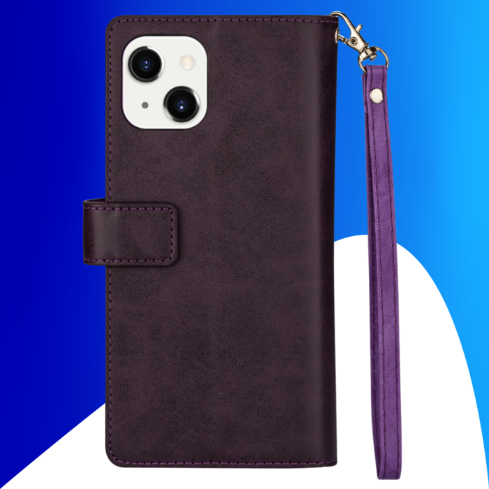 JVS Products iPhone 15 Plus hoesje -  Bookcase -  Koord -  Pasjeshouder -  Portemonnee -  Rits -  Kunstleer -  Paars