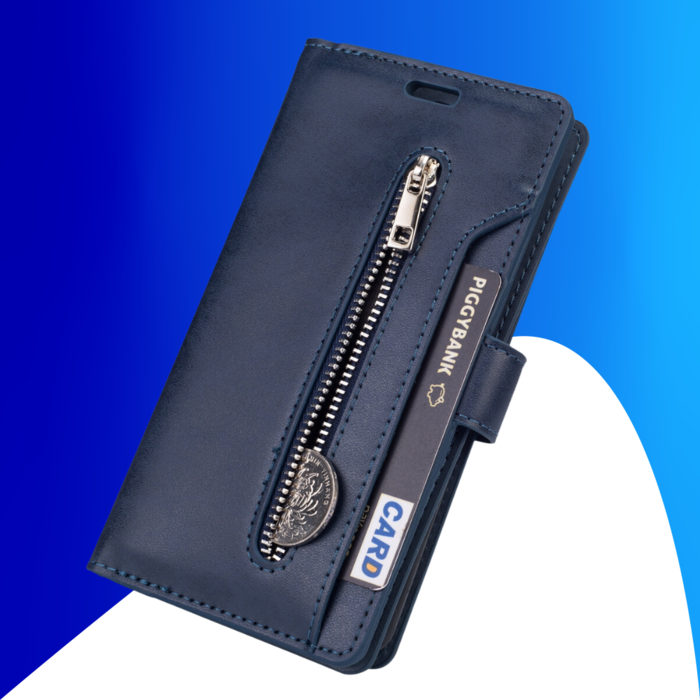 JVS Products iPhone 15 Plus hoesje -  Bookcase -  Koord -  Pasjeshouder -  Portemonnee -  Rits -  Kunstleer -  Blauw