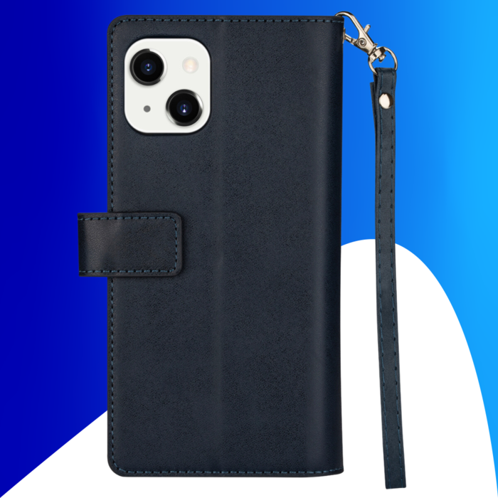 JVS Products iPhone 15 Plus hoesje -  Bookcase -  Koord -  Pasjeshouder -  Portemonnee -  Rits -  Kunstleer -  Blauw