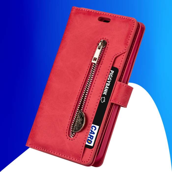 JVS Products iPhone 15 hoesje -  Bookcase -  Koord -  Pasjeshouder -  Portemonnee -  Rits -  Kunstleer -  Roze