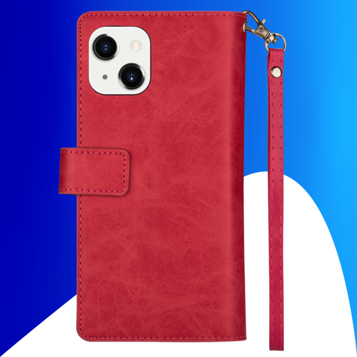 JVS Products iPhone 15 hoesje -  Bookcase -  Koord -  Pasjeshouder -  Portemonnee -  Rits -  Kunstleer -  Roze