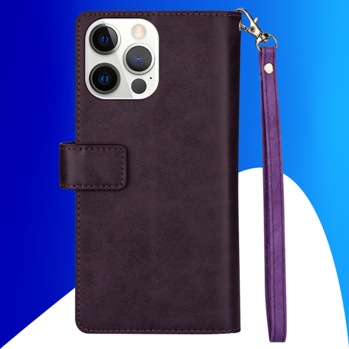 JVS Products iPhone 15 Pro hoesje -  Bookcase -  Koord -  Pasjeshouder -  Portemonnee -  Rits -  Kunstleer -  Paars